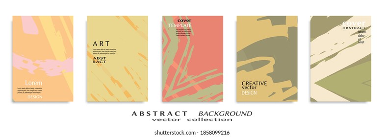 Abstract backgrouns set, grunge texture. Minimalistic art, brush strokes style. Design for card, brochure, banner idea, book cover, booklet print, flyer sheet a4. Collage page, web header template.