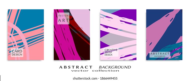 Abstract backgrouns set, grunge texture. Minimalistic art, brush strokes style. Design for card, brochure, banner idea, book cover, booklet print, flyer sheet a4. Collage page, web header template.