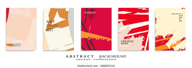 Abstract backgrouns set, grunge texture. Minimalistic art, brush strokes style. Design for card, brochure, banner idea, book cover, booklet print, flyer sheet a4. Collage page, web header template.