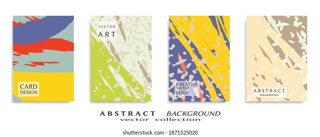 Abstract backgrouns set, grunge texture. Minimalistic art, brush strokes style. Design for card, brochure, banner idea, book cover, booklet print, flyer sheet a4. Collage page, web header template.