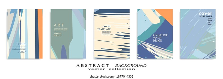 Abstract backgrouns set, grunge texture. Minimalistic art, brush strokes style. Design for card, brochure, banner idea, book cover, booklet print, flyer sheet a4. Collage page, web header template.