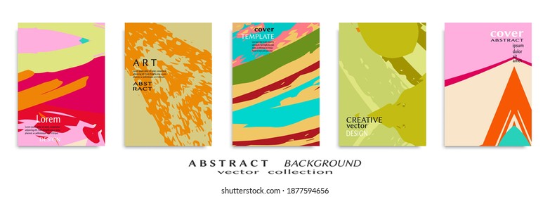 Abstract backgrouns set, grunge texture. Minimalistic art, brush strokes style. Design for card, brochure, banner idea, book cover, booklet print, flyer sheet a4. Collage page, web header template.