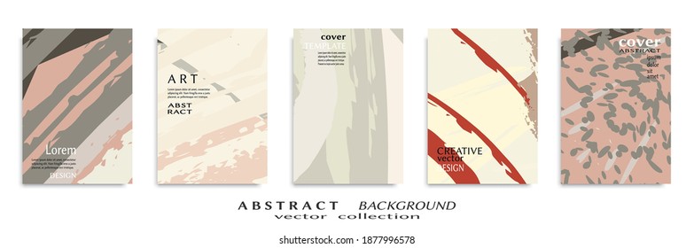 Abstract backgrouns set, grunge texture. Minimalistic art, brush strokes style. Design for card, brochure, banner idea, book cover, booklet print, flyer sheet a4. Collage page, web header template.