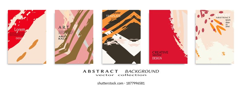 Abstract backgrouns set, grunge texture. Minimalistic art, brush strokes style. Design for card, brochure, banner idea, book cover, booklet print, flyer sheet a4. Collage page, web header template.