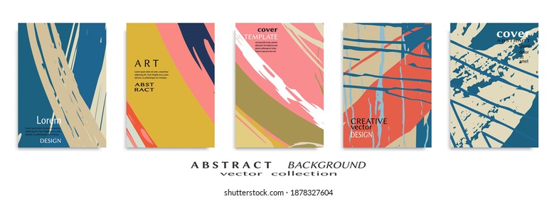 Abstract backgrouns set, grunge texture. Minimalistic art, brush strokes style. Design for card, brochure, banner idea, book cover, booklet print, flyer sheet a4. Collage page, web header template.