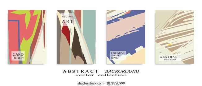 Abstract backgrouns set, grunge texture. Minimalistic art, brush strokes style. Design for card, brochure, banner idea, book cover, booklet print, flyer sheet a4. Collage page, web header template.