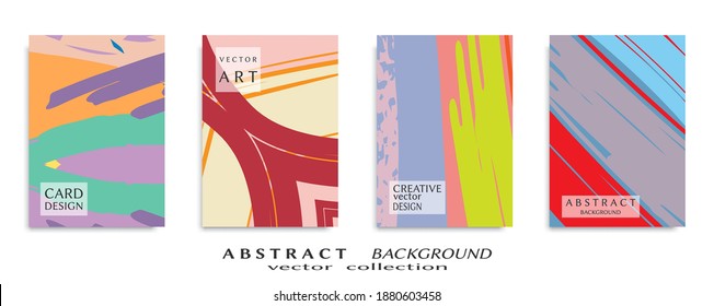 Abstract backgrouns set, grunge texture. Minimalistic art, brush strokes style. Design for card, brochure, banner idea, book cover, booklet print, flyer sheet a4. Collage page, web header template.