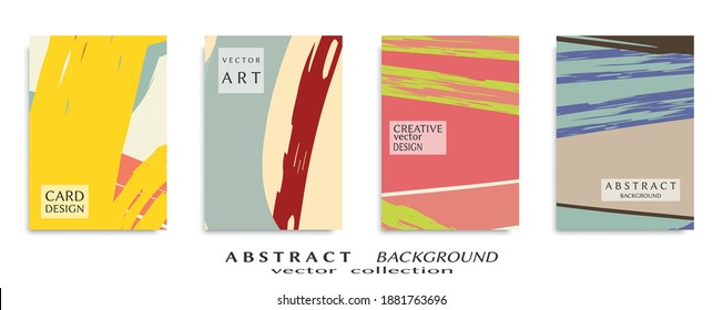 Abstract backgrouns set, grunge texture. Minimalistic art, brush strokes style. Design for card, brochure, banner idea, book cover, booklet print, flyer sheet a4. Collage page, web header template.