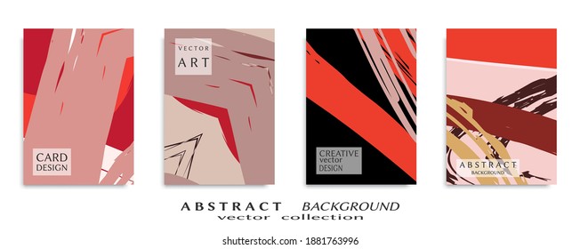 Abstract backgrouns set, grunge texture. Minimalistic art, brush strokes style. Design for card, brochure, banner idea, book cover, booklet print, flyer sheet a4. Collage page, web header template.