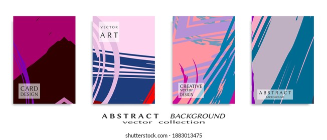 Abstract backgrouns set, grunge texture. Minimalistic art, brush strokes style. Design for card, brochure, banner idea, book cover, booklet print, flyer sheet a4. Collage page, web header template.