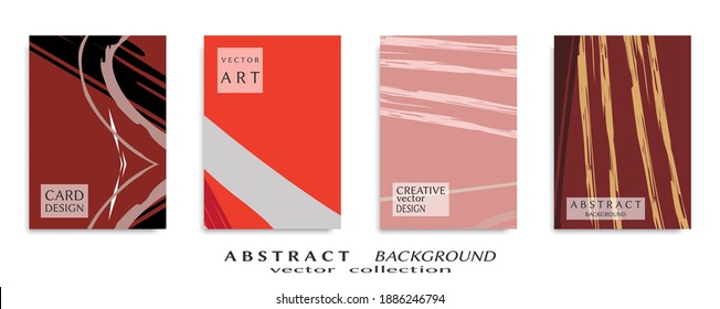 Abstract backgrouns set, grunge texture. Minimalistic art, brush strokes style. Design for card, brochure, banner idea, book cover, booklet print, flyer sheet a4. Collage page, web header template.
