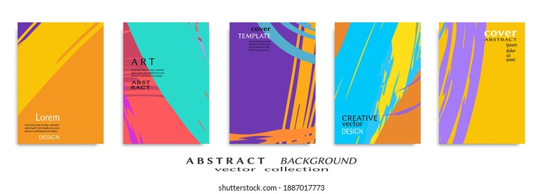 Abstract backgrouns set, grunge texture. Minimalistic art, brush strokes style. Design for card, brochure, banner idea, book cover, booklet print, flyer sheet a4. Collage page, web header template.