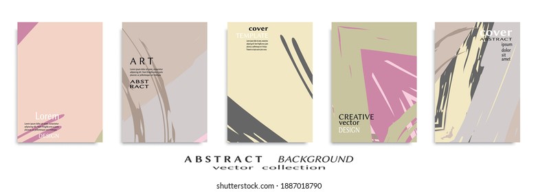 Abstract backgrouns set, grunge texture. Minimalistic art, brush strokes style. Design for card, brochure, banner idea, book cover, booklet print, flyer sheet a4. Collage page, web header template.