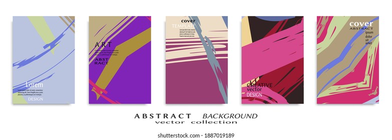 Abstract backgrouns set, grunge texture. Minimalistic art, brush strokes style. Design for card, brochure, banner idea, book cover, booklet print, flyer sheet a4. Collage page, web header template.
