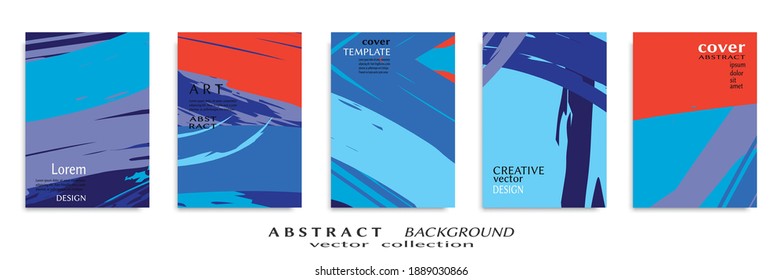 Abstract backgrouns set, grunge texture. Minimalistic art, brush strokes style. Design for card, brochure, banner idea, book cover, booklet print, flyer sheet a4. Collage page, web header template.
