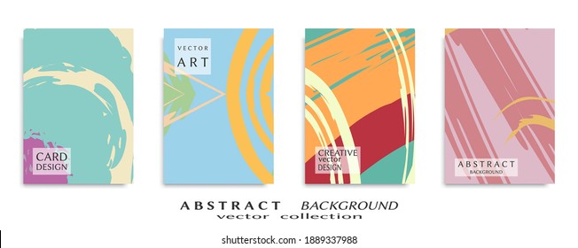 Abstract backgrouns set, grunge texture. Minimalistic art, brush strokes style. Design for card, brochure, banner idea, book cover, booklet print, flyer sheet a4. Collage page, web header template.