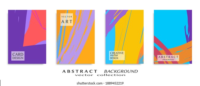 Abstract backgrouns set, grunge texture. Minimalistic art, brush strokes style. Design for card, brochure, banner idea, book cover, booklet print, flyer sheet a4. Collage page, web header template.