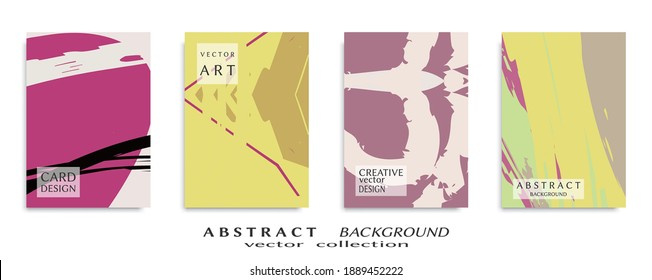 Abstract backgrouns set, grunge texture. Minimalistic art, brush strokes style. Design for card, brochure, banner idea, book cover, booklet print, flyer sheet a4. Collage page, web header template.