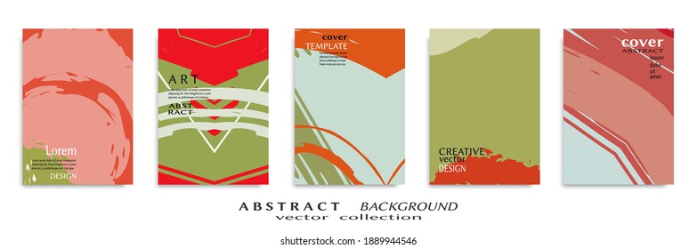 Abstract backgrouns set, grunge texture. Minimalistic art, brush strokes style. Design for card, brochure, banner idea, book cover, booklet print, flyer sheet a4. Collage page, web header template.