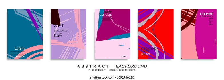 Abstract backgrouns set, grunge texture. Minimalistic art, brush strokes style. Design for card, brochure, banner idea, book cover, booklet print, flyer sheet a4. Collage page, web header template.
