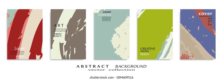 Abstract backgrouns set, grunge texture. Minimalistic art, brush strokes style. Design for card, brochure, banner idea, book cover, booklet print, flyer sheet a4. Collage page, web header template.