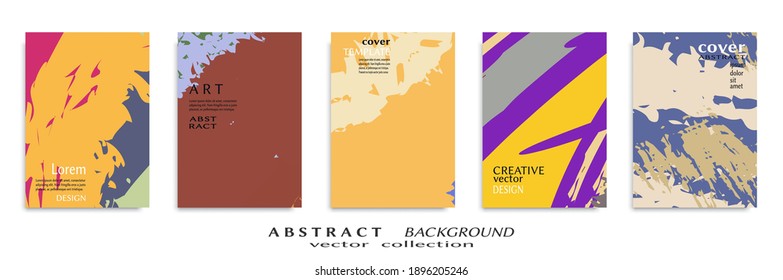 Abstract backgrouns set, grunge texture. Minimalistic art, brush strokes style. Design for card, brochure, banner idea, book cover, booklet print, flyer sheet a4. Collage page, web header template.