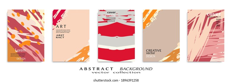 Abstract backgrouns set, grunge texture. Minimalistic art, brush strokes style. Design for card, brochure, banner idea, book cover, booklet print, flyer sheet a4. Collage page, web header template.