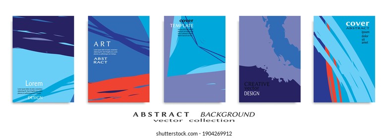 Abstract backgrouns set, grunge texture. Minimalistic art, brush strokes style. Design for card, brochure, banner idea, book cover, booklet print, flyer sheet a4. Collage page, web header template.