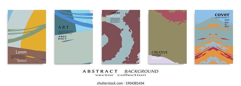 Abstract backgrouns set, grunge texture. Minimalistic art, brush strokes style. Design for card, brochure, banner idea, book cover, booklet print, flyer sheet a4. Collage page, web header template.