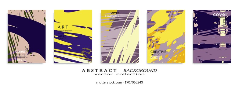 Abstract backgrouns set, grunge texture. Minimalistic art, brush strokes style. Design for card, brochure, banner idea, book cover, booklet print, flyer sheet a4. Collage page, web header template.