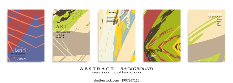 Abstract backgrouns set, grunge texture. Minimalistic art, brush strokes style. Design for card, brochure, banner idea, book cover, booklet print, flyer sheet a4. Collage page, web header template.