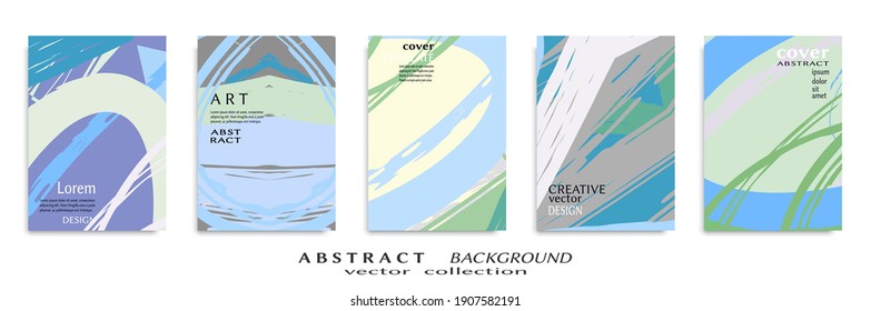 Abstract backgrouns set, grunge texture. Minimalistic art, brush strokes style. Design for card, brochure, banner idea, book cover, booklet print, flyer sheet a4. Collage page, web header template.