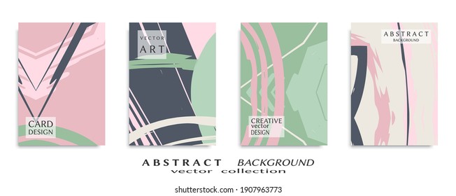 Abstract backgrouns set, grunge texture. Minimalistic art, brush strokes style. Design for card, brochure, banner idea, book cover, booklet print, flyer sheet a4. Collage page, web header template.