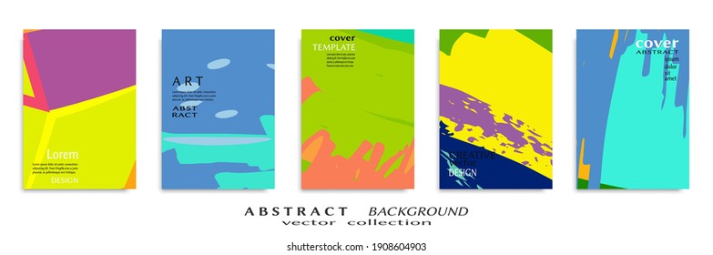 Abstract backgrouns set, grunge texture. Minimalistic art, brush strokes style. Design for card, brochure, banner idea, book cover, booklet print, flyer sheet a4. Collage page, web header template.