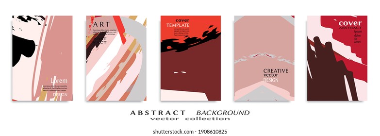 Abstract backgrouns set, grunge texture. Minimalistic art, brush strokes style. Design for card, brochure, banner idea, book cover, booklet print, flyer sheet a4. Collage page, web header template.