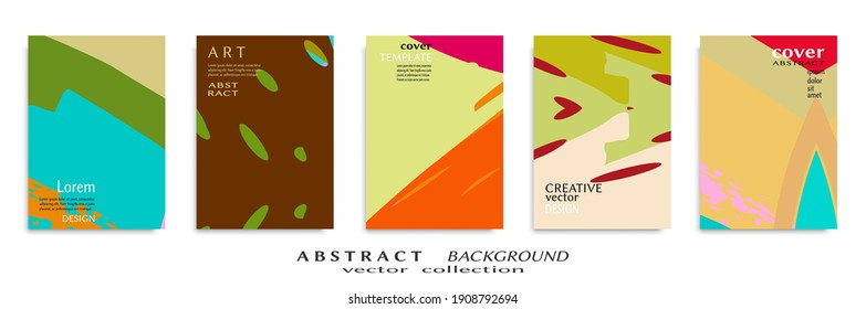 Abstract backgrouns set, grunge texture. Minimalistic art, brush strokes style. Design for card, brochure, banner idea, book cover, booklet print, flyer sheet a4. Collage page, web header template.