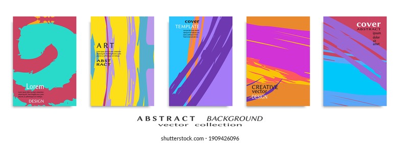 Abstract backgrouns set, grunge texture. Minimalistic art, brush strokes style. Design for card, brochure, banner idea, book cover, booklet print, flyer sheet a4. Collage page, web header template.