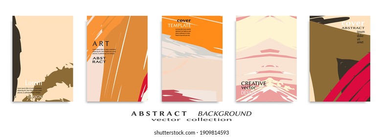 Abstract backgrouns set, grunge texture. Minimalistic art, brush strokes style. Design for card, brochure, banner idea, book cover, booklet print, flyer sheet a4. Collage page, web header template.