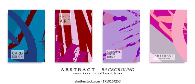Abstract backgrouns set, grunge texture. Minimalistic art, brush strokes style. Design for card, brochure, banner idea, book cover, booklet print, flyer sheet a4. Collage page, web header template.