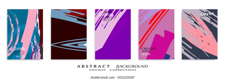 Abstract backgrouns set, grunge texture. Minimalistic art, brush strokes style. Design for card, brochure, banner idea, book cover, booklet print, flyer sheet a4. Collage page, web header template.