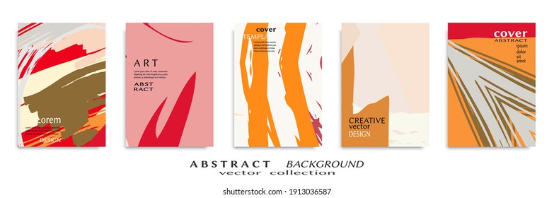 Abstract backgrouns set, grunge texture. Minimalistic art, brush strokes style. Design for card, brochure, banner idea, book cover, booklet print, flyer sheet a4. Collage page, web header template.