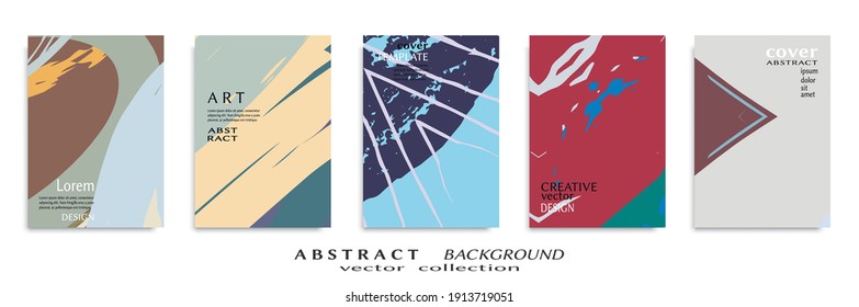 Abstract backgrouns set, grunge texture. Minimalistic art, brush strokes style. Design for card, brochure, banner idea, book cover, booklet print, flyer sheet a4. Collage page, web header template.