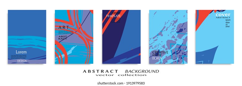 Abstract backgrouns set, grunge texture. Minimalistic art, brush strokes style. Design for card, brochure, banner idea, book cover, booklet print, flyer sheet a4. Collage page, web header template.