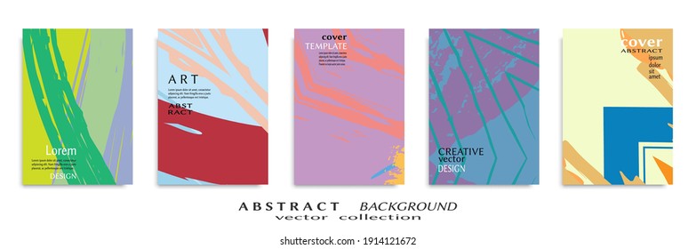 Abstract Backgrouns Set, Grunge Texture. Minimalistic Art, Brush Strokes Style. Design For Card, Brochure, Banner Idea, Book Cover, Booklet Print, Flyer Sheet A4. Collage Page, Web Header Template.