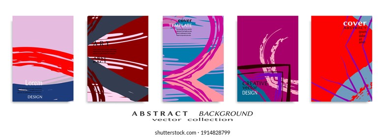 Abstract backgrouns set, grunge texture. Minimalistic art, brush strokes style. Design for card, brochure, banner idea, book cover, booklet print, flyer sheet a4. Collage page, web header template.