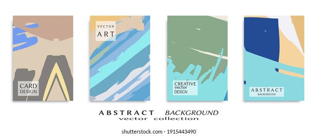 Abstract backgrouns set, grunge texture. Minimalistic art, brush strokes style. Design for card, brochure, banner idea, book cover, booklet print, flyer sheet a4. Collage page, web header template.