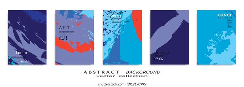 Abstract backgrouns set, grunge texture. Minimalistic art, brush strokes style. Design for card, brochure, banner idea, book cover, booklet print, flyer sheet a4. Collage page, web header template.