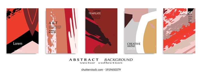 Abstract backgrouns set, grunge texture. Minimalistic art, brush strokes style. Design for card, brochure, banner idea, book cover, booklet print, flyer sheet a4. Collage page, web header template.