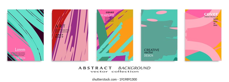 Abstract backgrouns set, grunge texture. Minimalistic art, brush strokes style. Design for card, brochure, banner idea, book cover, booklet print, flyer sheet a4. Collage page, web header template.