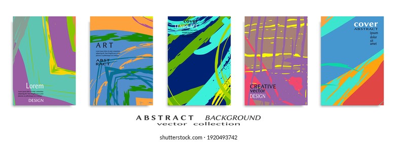 Abstract backgrouns set, grunge texture. Minimalistic art, brush strokes style. Design for card, brochure, banner idea, book cover, booklet print, flyer sheet a4. Collage page, web header template.